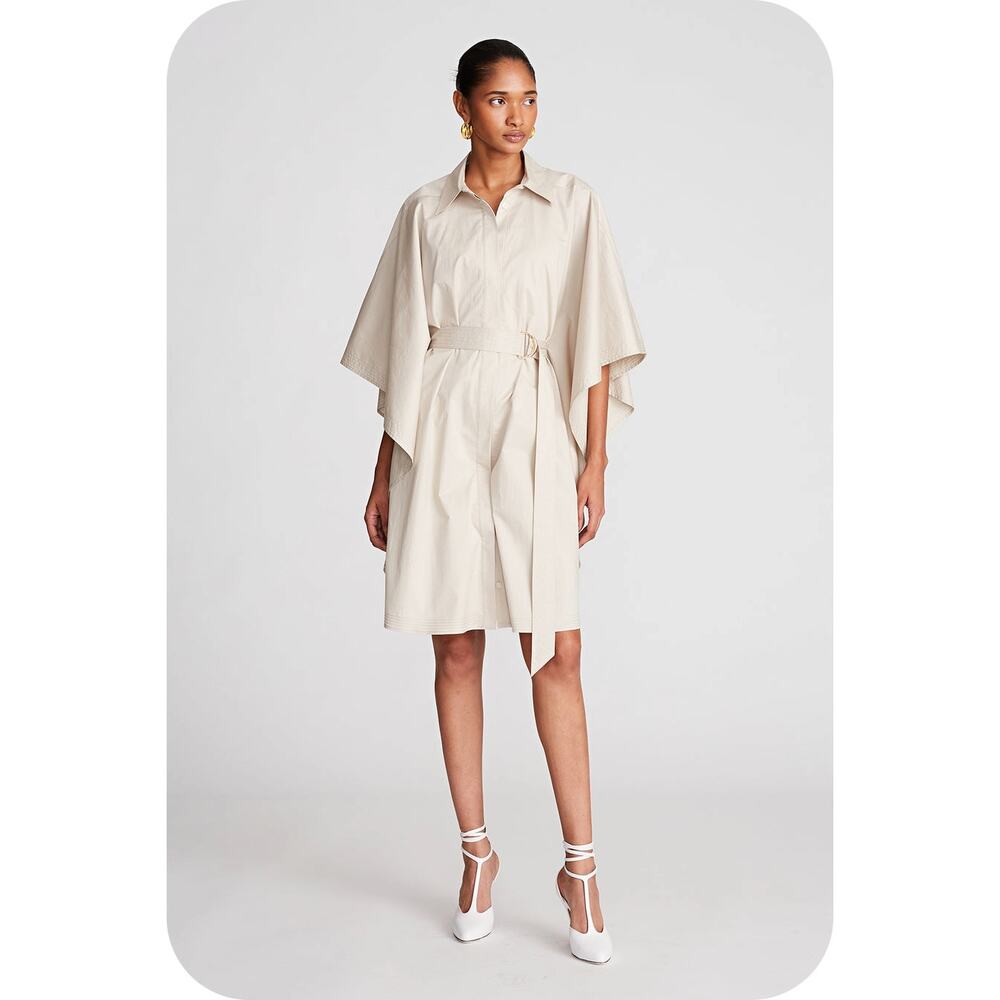 Halston Beckett Dress in Cotton Poplin Light Taupe Size 12 NWT